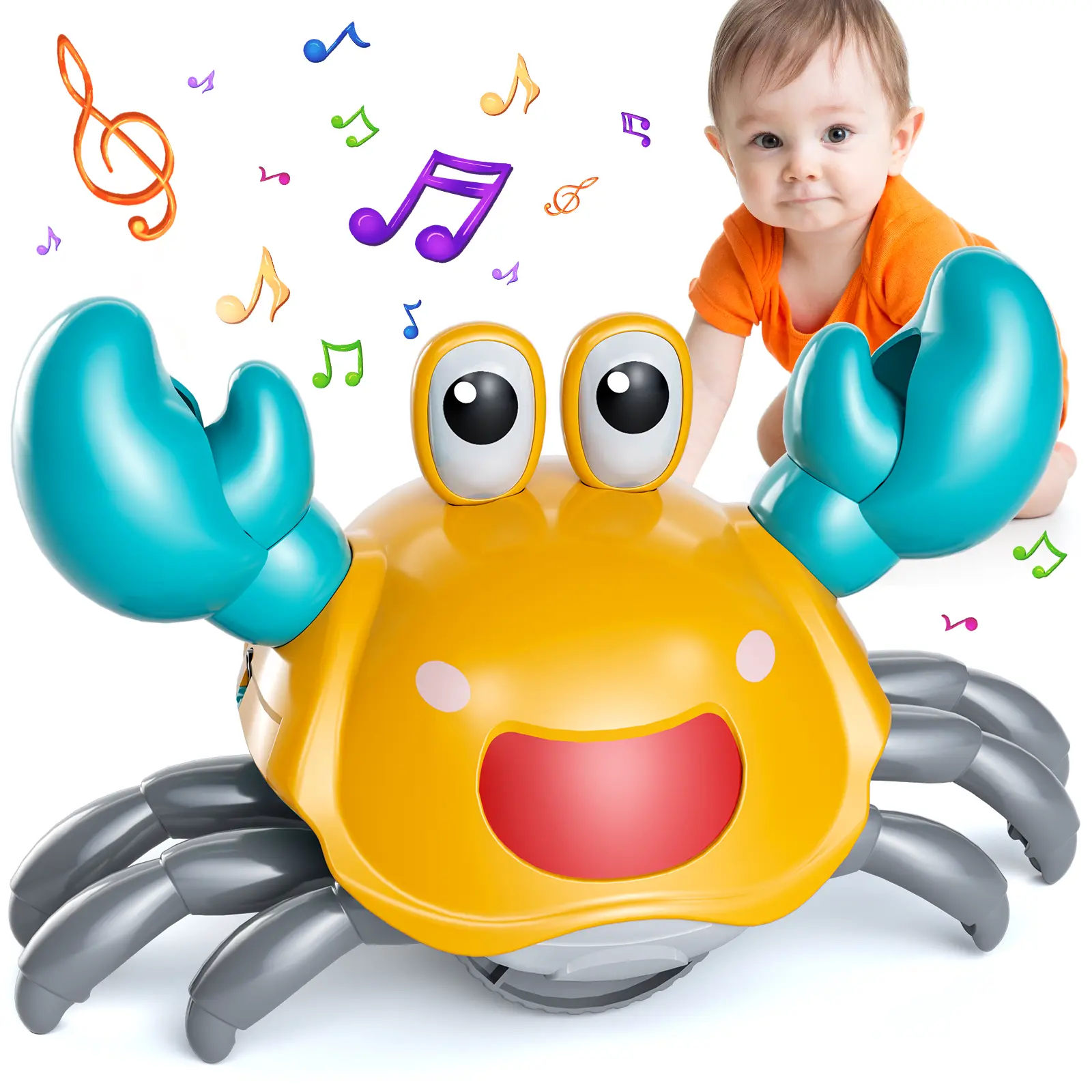 Sensory Fun Moving Crab Toy with Sound and light for Kids, Birthday Gifts for Boys Girls,Interactive Musical Crawling Crab Toy with LED Light Up Electronic Sensing Technology & Music for Kids, Crawling Crab Toy, Walking and Dancing Crab Toy