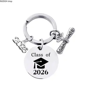 Class of 2026 Graduation Keychain - Trendy Silver Engraved Cap & Diploma Charm Key Ring with "Class of 2026" Round Pendant, Durable Stainless Steel Polished Design, Perfect Proud Gift for High School College Grad & Keepsake