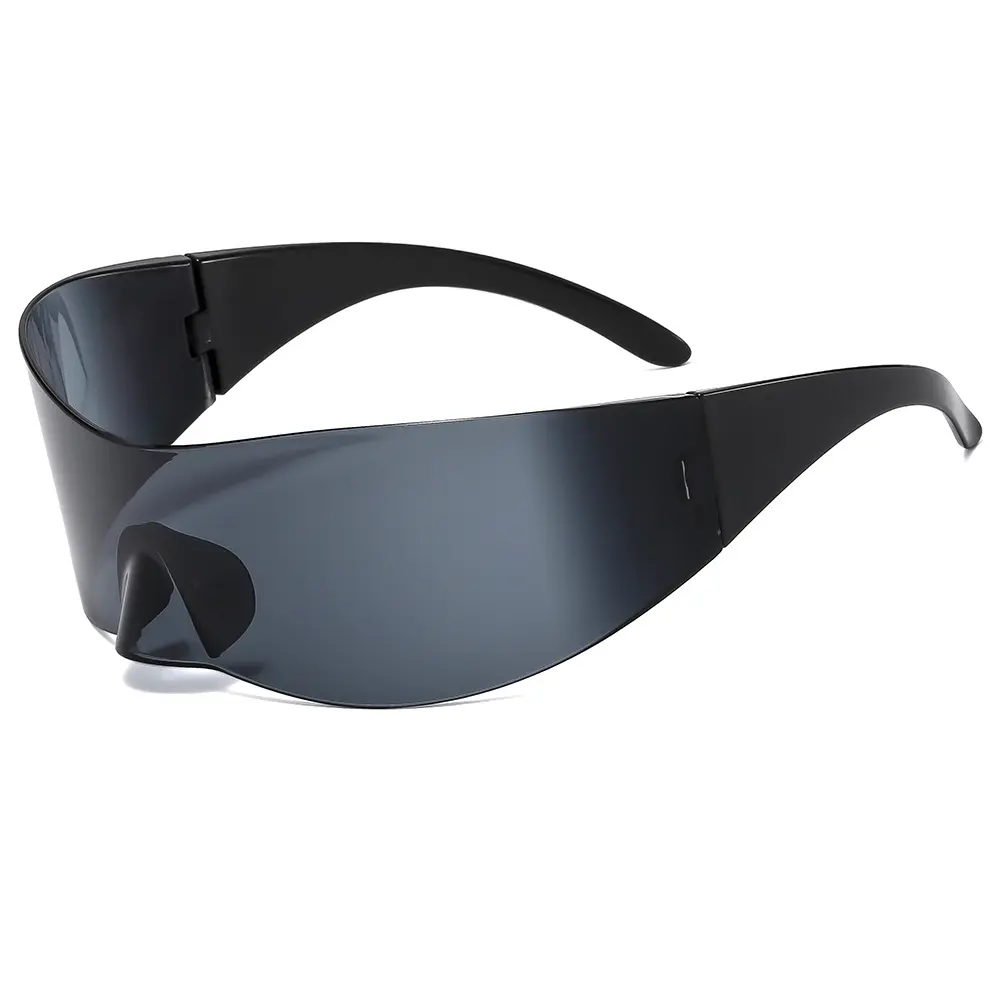 Future Tech Fashion Glasses, Black Wraparound Shield Visor, One-Piece Lens Design, Perfect for Music Festivals, Cosplay, Role-Playing, Costume Parties, Travel and Streetwear, Fashion Eyewear for Men and Women