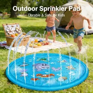 New 1m Diameter Kids Splash Sprinkler Pad, Dolphin Design Outdoor Water Play Mat, Backyard Lawn Beach Splash Play Equipment for Toddlers Boys Girls