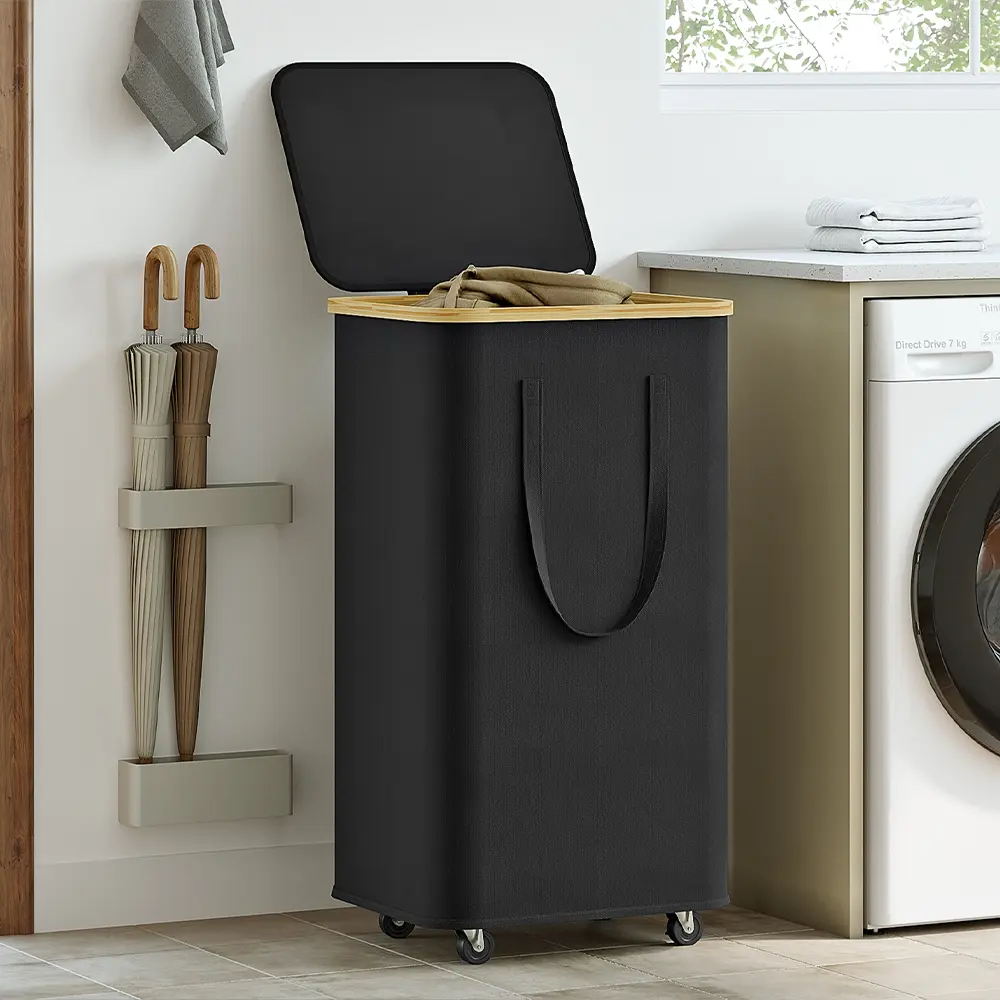 Large Capacity Laundry Basket with Wheels & Lid, Foldable Dirty Clothes Hamper with Handle, Includes Liner Bag, Home Storage Solution, Rolling Laundry Basket, Wheeled Laundry Basket, Collapsible Laundry Hamper, Clothes Baskets, Laundry Bin