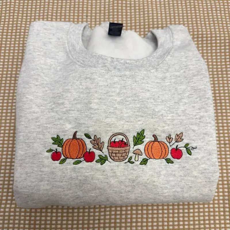Vintage Fall Harvest Pumpkin Embroidered Sweatshirt, Cozy Autumn Crewneck, Cute Thanksgiving Pullover, Pumpkin Patch Outfit, Fall Gift for Women