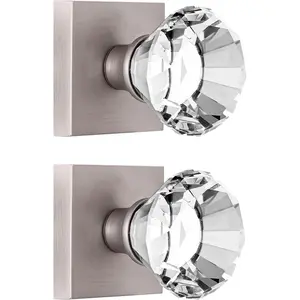 2 Pack Double Dummy Brushed Nickel Door Knob, Glass  Door Knobs  Shape, Hall and Closet Square Glass Door Pull Knobs, BS-004