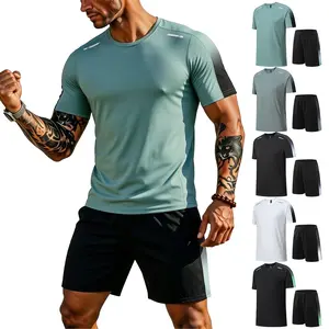 Men’s 3-Pack Workout Outfits, Quick Dry Athletic T-Shirts + Shorts Set, Breathable Gym Running Training Clothes for Men, Lightweight Sports Activewear