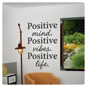 Positive Mind, Vibes, Life - Inspirational Motivational Wall Decal Sticker Quote Daily Positive Affirmation Art Sayings Decor for Home Office Gym Yoga, Removable