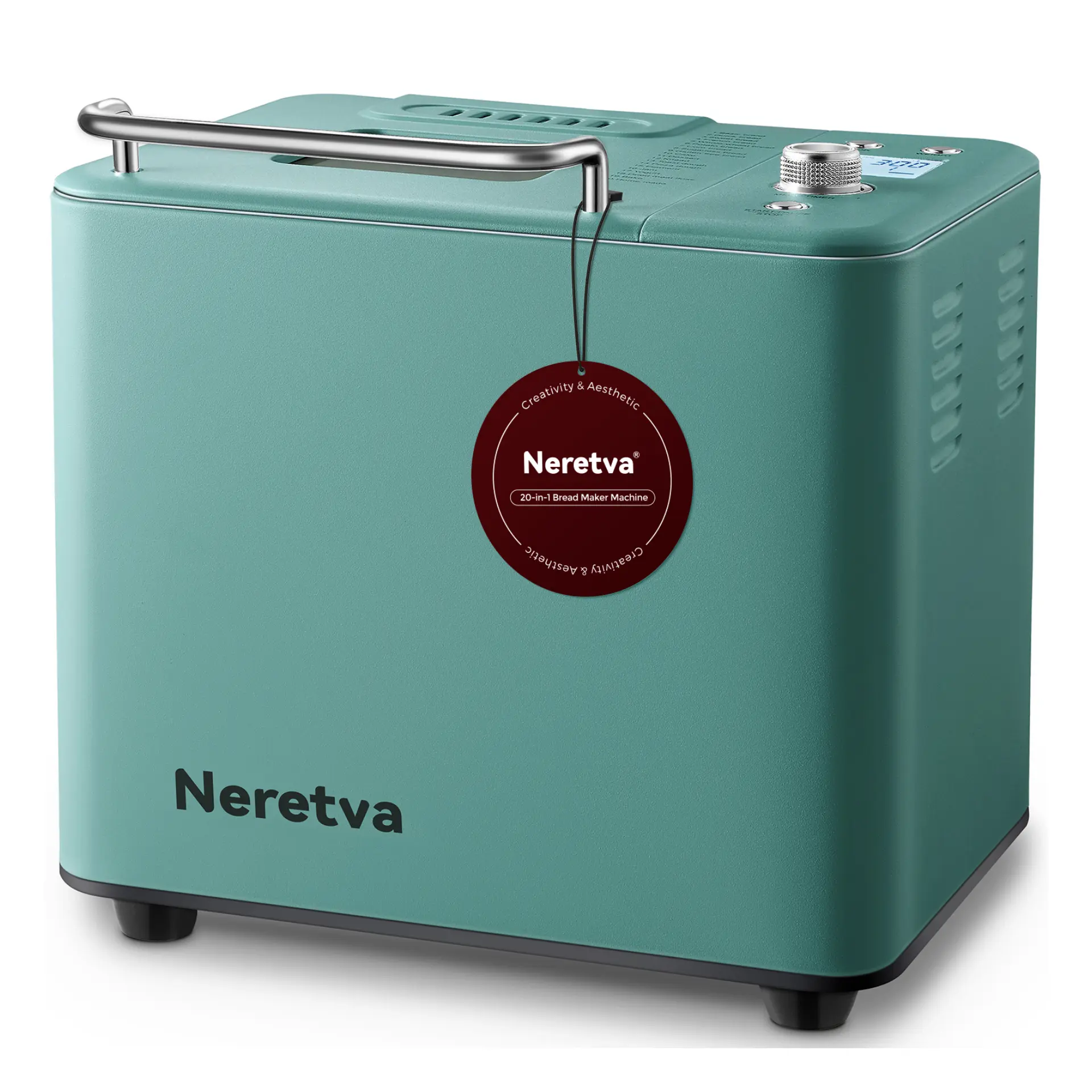 Neretva Bread Maker, 20-IN-1 2LB Bread Machine Dual Heater Bread Maker Machine Automatic with Nonstick Ceramic Pan, 15H Timer & 1H Keep Warm Set, Low Noise, Stainless Steel Breadmaker Recipe-Green