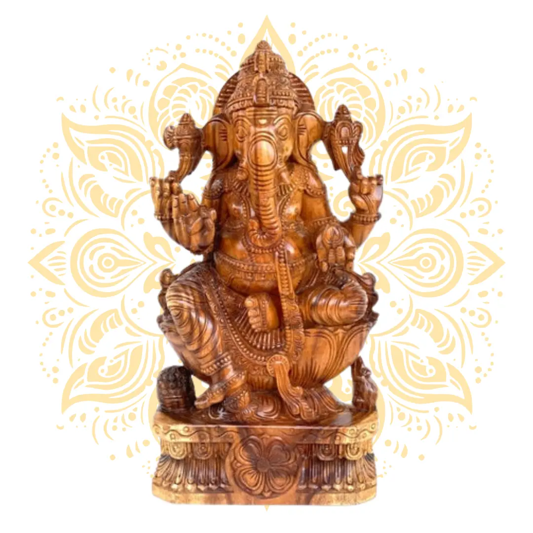 Handcrafted Wooden Ganesh Deity 24"