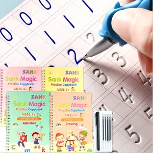 4 set, groove practice Velcro, calligraphy practice sticker, writing book, Tracing Preschool Books, enlightenment, beginner repeat writing, handwriting disappears