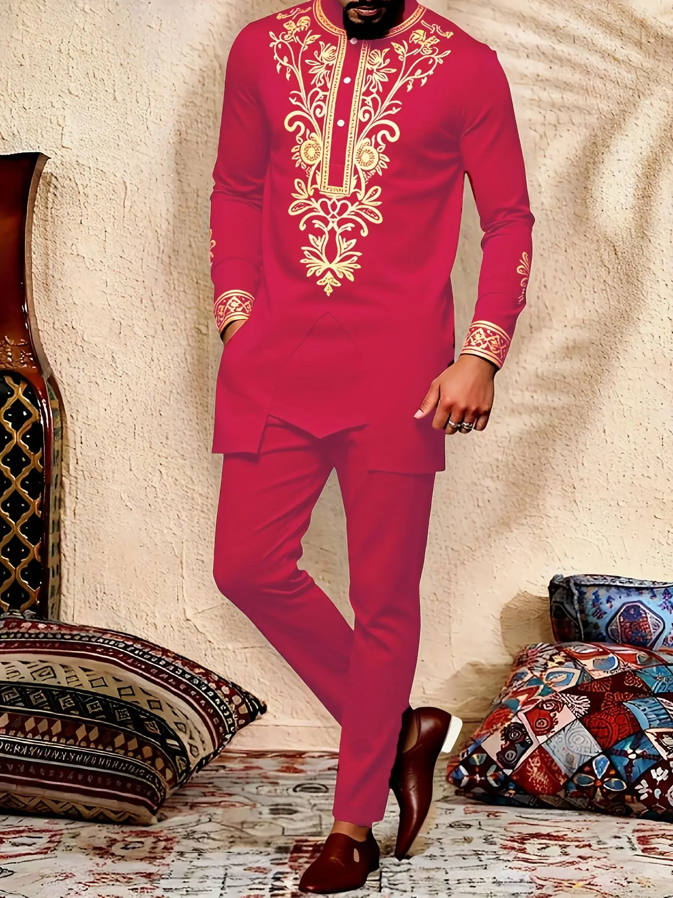 Muslim New Arrival Men's African Ethnic Clothing Set, Modest Embroidered Top and Long Pants 2 Piece Set, Exclusive Set, Trendy Modern Formal Menswear, Classy Tops, Clothes, Modesty