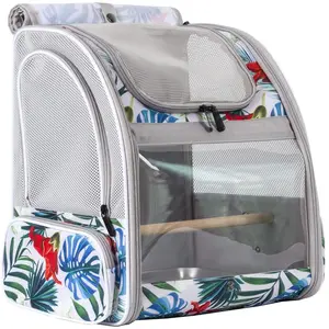 Travel Carrier Backpack with Wooden Stand Perch, Small to Medium Bag to Carry Parrot Parakeet Conure Cockatiel Multi-Colored Bird Backpack