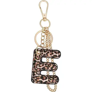Leopard Letter Keychain for Women, PU leather Initial Letter Keyring Keychain Accessories Purse Handbags Charm