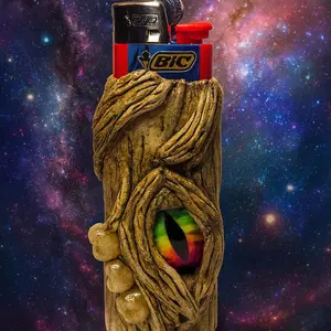 Watch of the Flame Hand-Sculpted Lighter Cover with Realistic Glass Eye & Aged Acrylic Teeth Fits BIC Lighters One of a Kind Art Piece