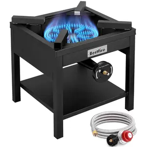 BESTFIRE 260K BTU Heavy-Duty Outdoor Propane Gas Stove | High-Pressure Camping Burner with 0-30 PSI Regulator & Steel Hose for Turkey Frying & Home Cooking gas bbq camp home patio backyard