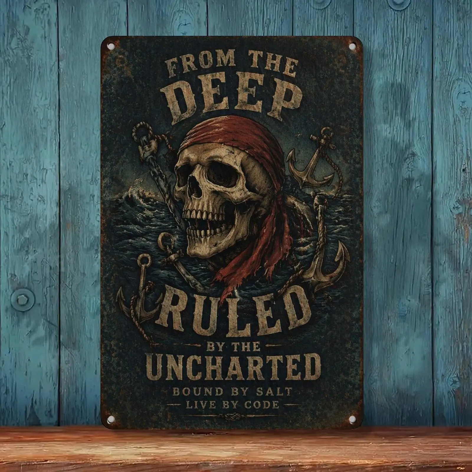Long Lasting Iron Nautical Pirates Distressed Metal Tin Sign (8x12in) - Home Supplies Wall Plaque for Adult Man Cave, Garage Decor, Birthday Gift Idea