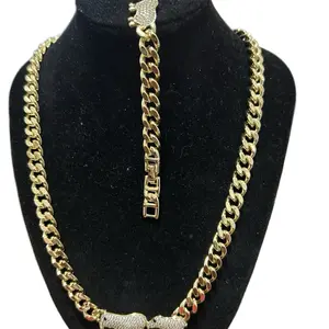 Set Chain with Elephant Bracelet Gold Plated 14K Zirconia Stones 50cm Necklace for Daily Wear