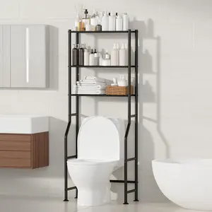 3-Tier Over The Toilet Storage, Freestanding Metal Bathroom Shelves, Space Saver Above The Over Toilet Storage Shelf for Bathroom (Black)