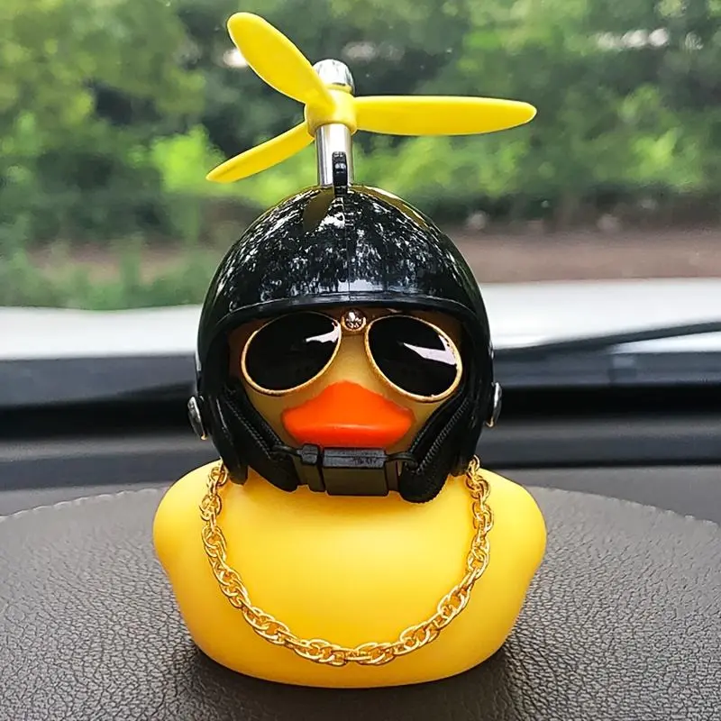 1PC Cute Black No. 8 Motorcycle Helmet Little Yellow Duck Car Ornament, Car Decorations, Festival Gifts