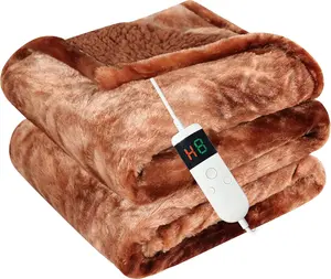 Electric Heated Blanket Throw 50''x60''Size Faux Fur Heating Blanket 10 Heating Settings, 1-8h Timer & Overheat Protection, Machine Washable, Soft Flannel and Sherpa Full Body Warmth