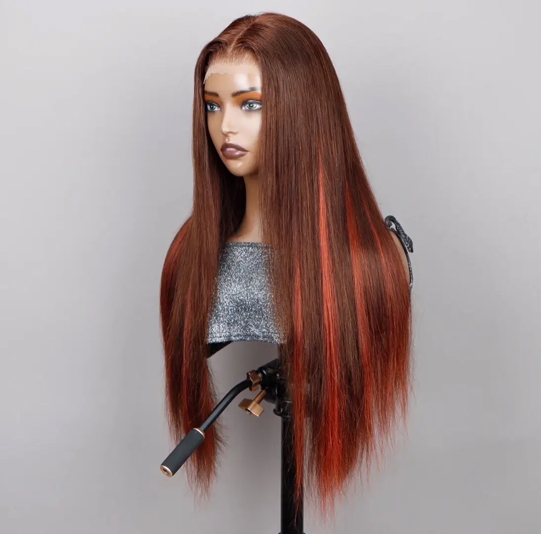 Ombre Straight human hair wig  Brown Frontal Raw Cambodian glueless