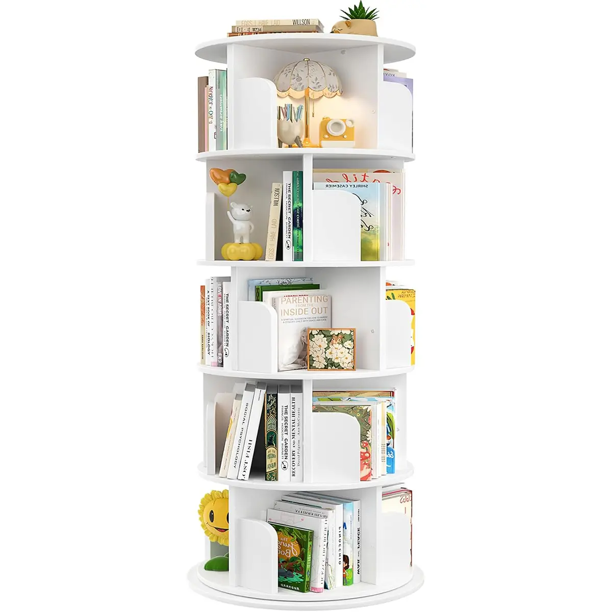 Rotating Bookshelf – 360° Display Spinning Bookcase Tower, 5-Tier Floor Standing Storage, Holds 100+ Books, Fits Any Corner