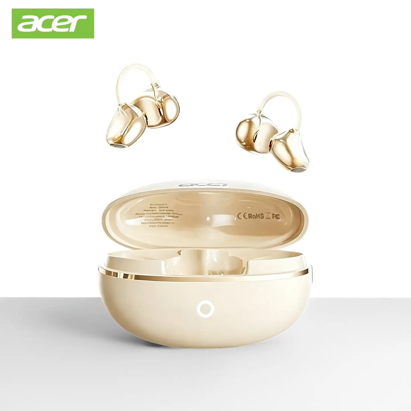 Acer OHR654 Clip-On Wireless Headphones - Bluetooth 6.0 Low Latency, DT6.0 Pulse Directional Tech, 360° ACS Panoramic Sound, IPX5 Waterproof, Plug Compatibility, Sports-Ready Comfort, iOS/Android Support (White)