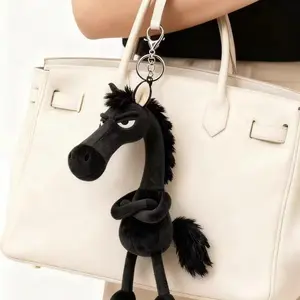 2026 Zodiac Horse Year Cute Mascaron Fuzzy Keychain, Lucky Dark Horse Plush Pendant, Elegant Sports & Outdoor Bag Charm for Daily Festive Gifting, Cute Mascaron Keychain