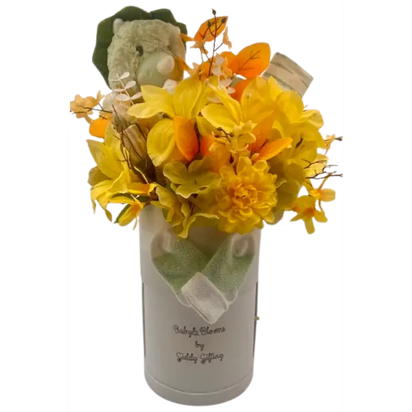 Baby&blooms welcome bouquet in green