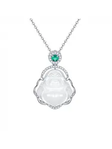 New Chinese-style imitation chalcedony Maitreya Buddha necklace for women, light luxury niche design, high-end and elegant Buddha pendant collarbone chain