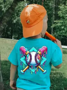 Youth & Adult Baseball Drip Tee, Toddler & Youth Baseball Graphic Shirt, Colorful Cool Tee, Soft Cotton for Daily Wear, USA-Made & Printed Apparel	
