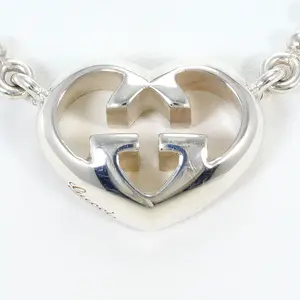 Pre-owned GUCCI Sterling Silver 925 (Ag925) Small Leather Goods Interlocking G Silver Necklace