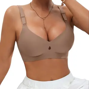 Women's Black Jelly Push-Up Bra No Underwire T-Shirt Bra Seamless Comfortable Soft Wireless Basic Bridal One Piece Minimalist Everyday Wear with Adjustable Straps Vneck Breathable TikTokShopBlackFriday