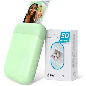 Photo Printer, 2x3" Mini Portable Instant Photo Printer Bundle w/ 50 Zink Adhesive Paper,  5.0, Compatible w/iOS & Android, Small Color Mono Picture Printer for , Smartphone Green