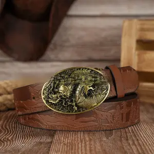 New cross-border oval creative Chinese dragon zodiac personalized metal versatile PU embossed belt for both men and women
