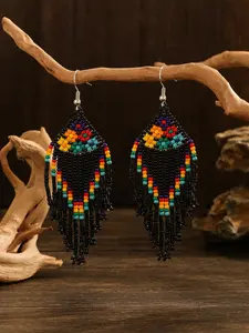 Women's Fashion Boho Tassel Earrings, Multi-Color Options, Irregular Small Flower Pattern, Vintage Handmade Beaded Jewelry Gift