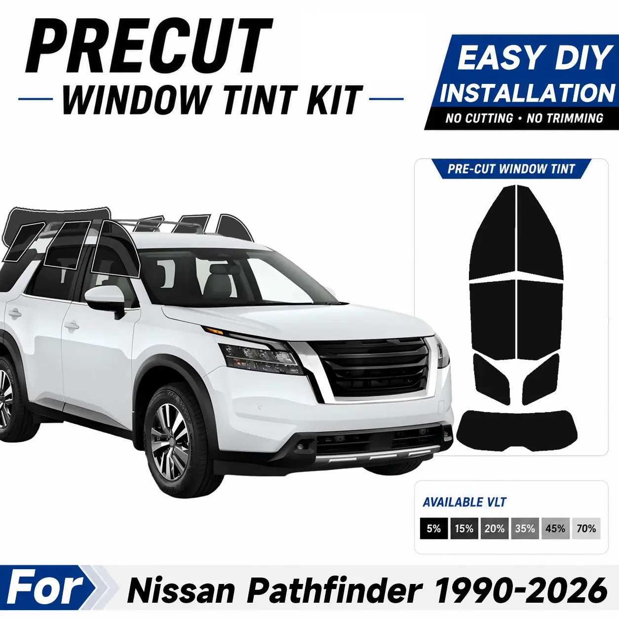 Precut Window Tint Film for Nissan Pathfinder 1990-2026 All Side+Rear Windshield Any VLT 2Ply Anti-Shatter, UV Block, Privacy Protection, No Trimming Needed,Heat & Glare Reduction