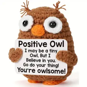 Crochet Owl Design Handcrafted Ornament, Positive Emotions Supportive Message Card Crochet Owl Decoration, Home Decor for Living Room Bedroom Office