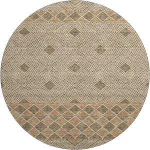 HomeRoots 671363 8 ft. Brown & Beige Geometric Transitional Washable Round Area Rug with UV Protection