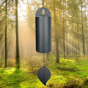 Serenity Bell with Deep Resonance - Large Deep Tone Wind Chimes for Outside - Memorial Wind Chime for Outdoors - Amazing Grace Wind Bells with Mute Mode - Handcrafted Steel Wind Chimes - Black