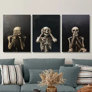 Canvas Printed Art Modern Art Design Featuring Creative Skeletal Poses, Suitable for Wall Decoration, Embodying Shyness, Fear, And Skull Art, Ideal for Home Wall Decor -Framesless