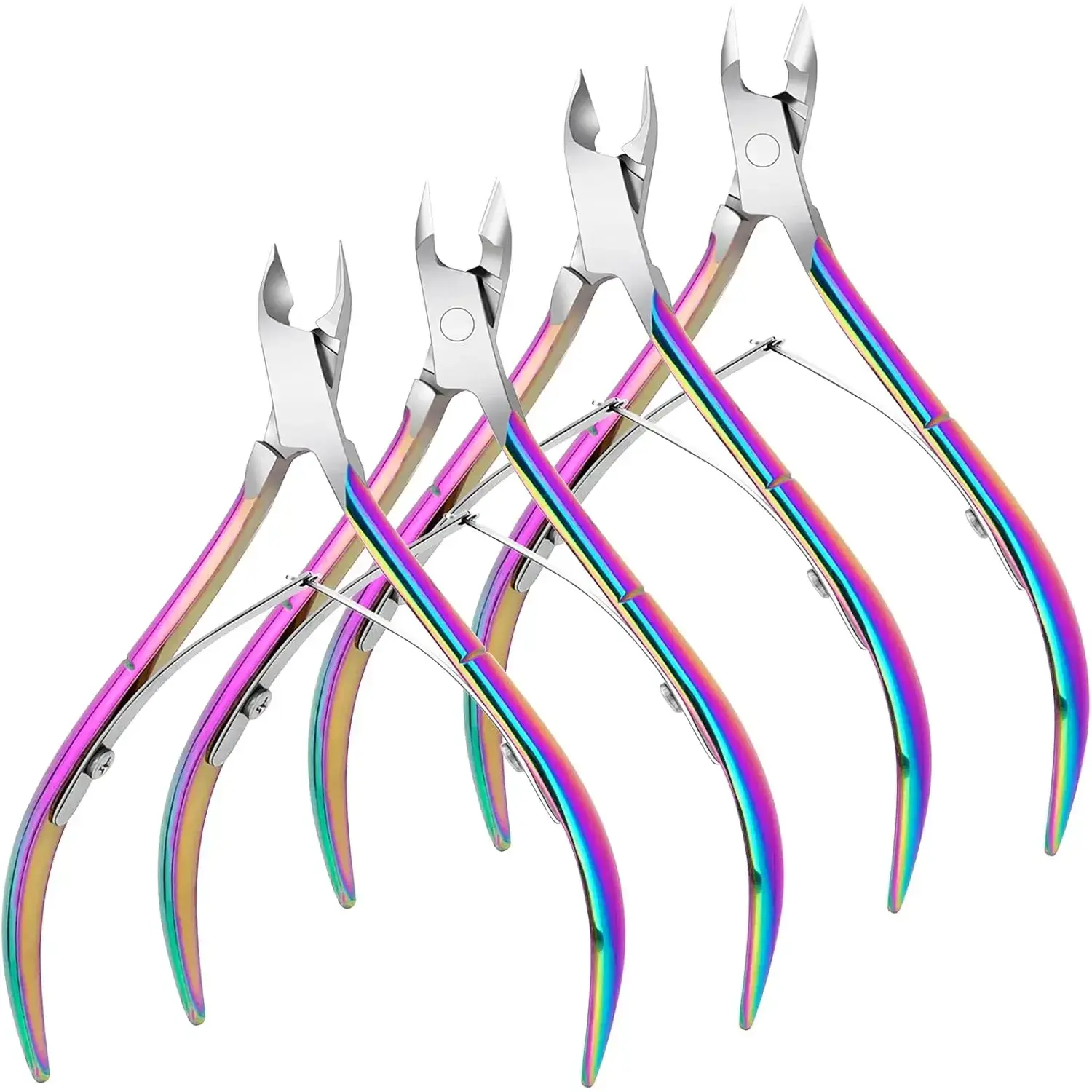 4 Pack Rainbow Cuticle Nippers, Professional 1/2 Jaw Stainless Steel Trimmer for Precise Manicure & Pedicure, Professional Nails Supplies, Cuticle Remover