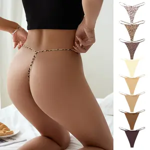 Low Waist Sexy T-Shaped Panties Seamless Ice Silk plus Size Pure Desire a Rope Underwear Animal Pattern Sports Quick-Drying T-Back Women Womenswear Bridal Basic Minimalist