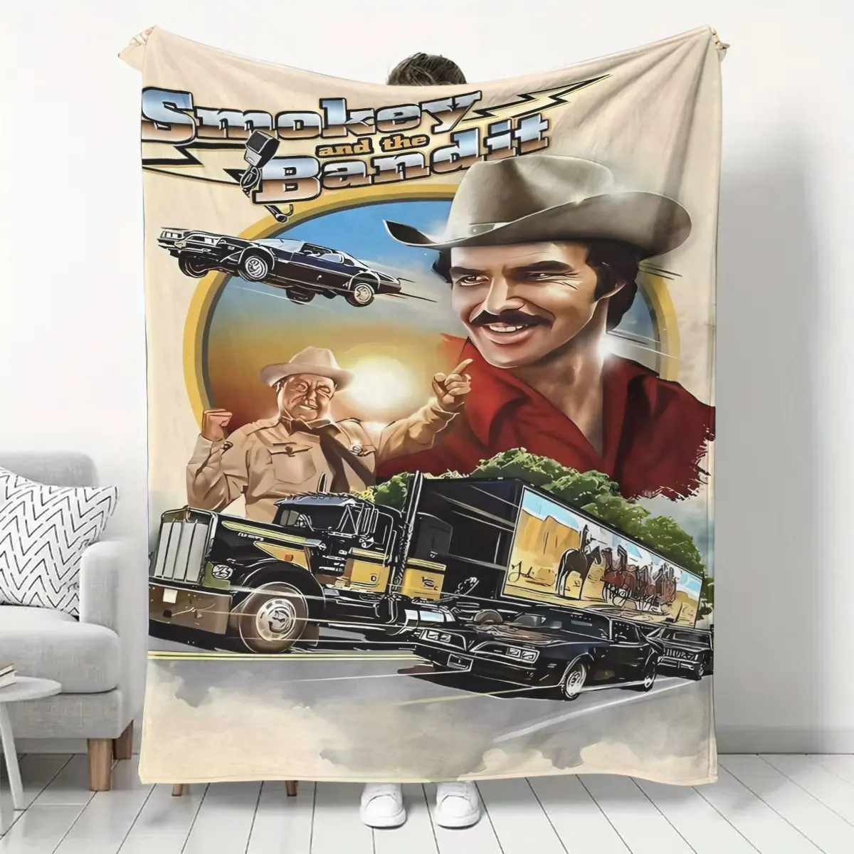Vintage Retro Smokey and the Bandit II Printed Flannel Throw Blanket - 1pc, 280GSM Polyester, Soft, Cozy Aesthetic, All Seasons Blanket, Hypoallergenic, Fading Proof, Wrinkle Resistant, Machine Washable - Ideal for Napping, AC Wrap, Flannel Printed Blanke