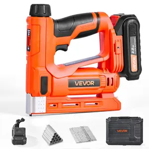 VEVOR Cordless Brad Nailer, 2 - in - 1 Nail Gun Staple Gun, 18 Gauge 5/8 inch, Battery Powered, with 1000 Pcs Staples and 1000 Pcs Nails, Non - Slip Rubber Grip, for Woodworking, Carpentry and DIY ProjectsVEVOR Super Brand Day