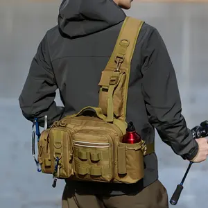 Army Green Nylon Outdoor Multifunctional Fishing Backpack - Crossbody Bag with Lace-Up Design, Adjustable Straps, Storage Compartments; Hand Wash or Professional Dry Clean for Fishing, Hiking