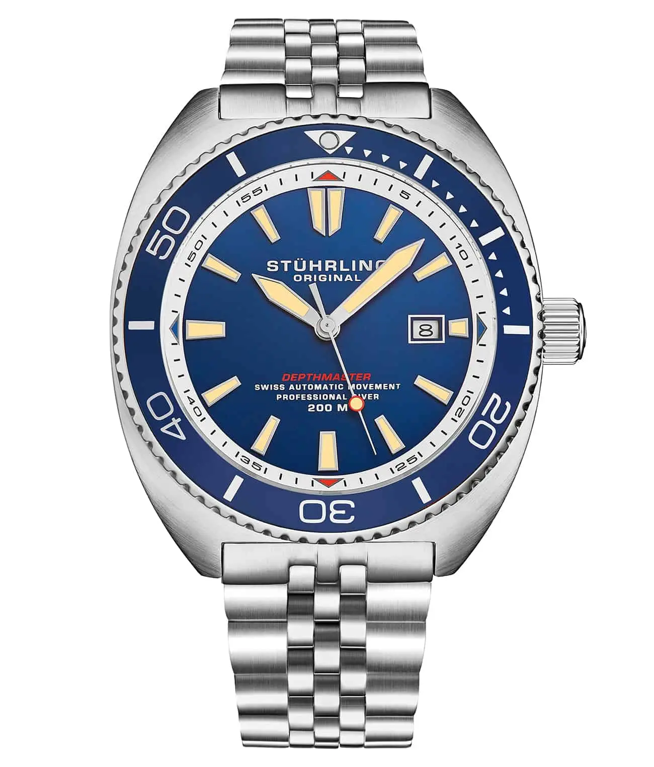 Stührling The Swiss Automatic Depthmaster 1008 Dive Watch - 45mm Case, Bezel Track, Waterproof Men's Fashion Watch