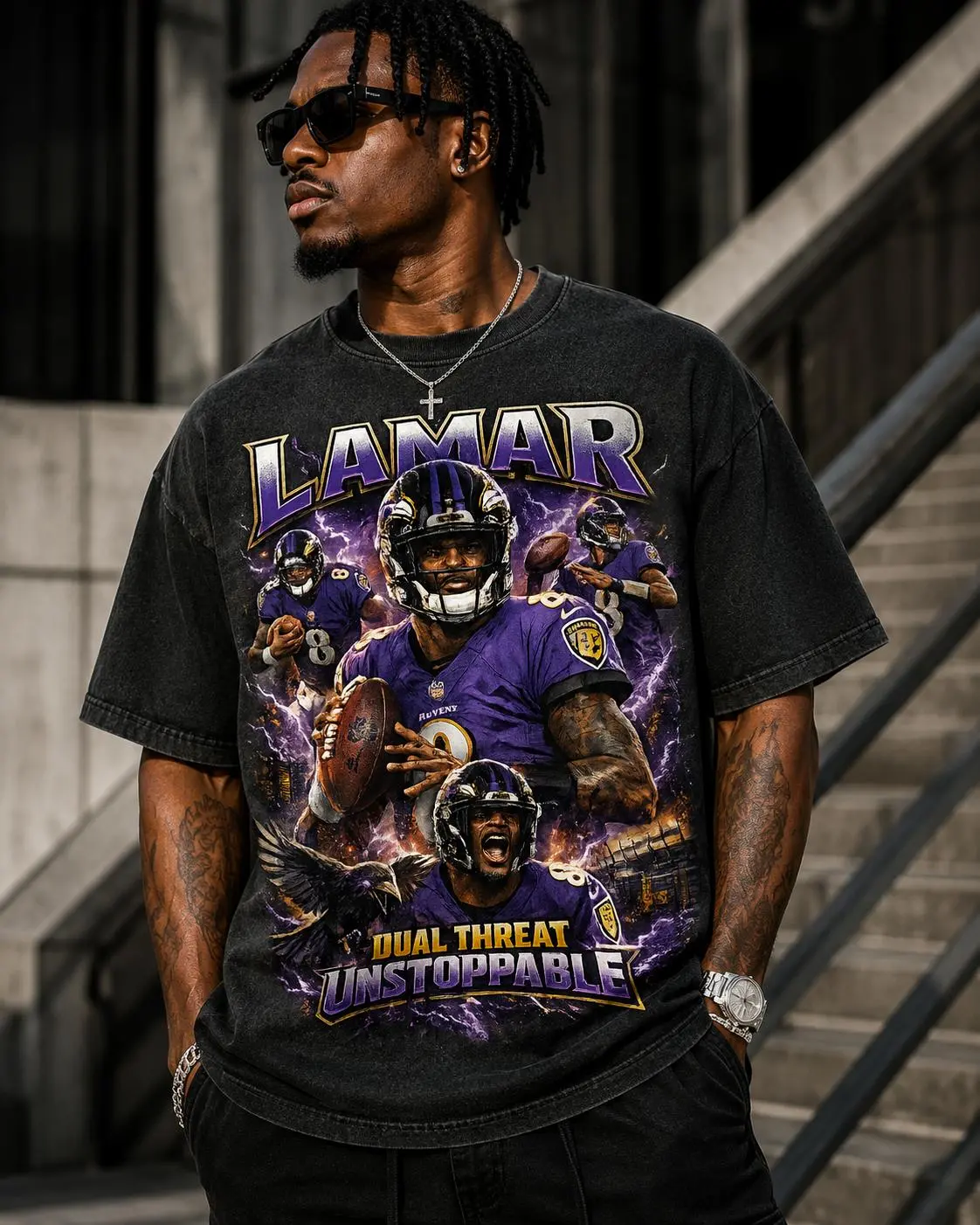 Lamar Jackson Shirt, Football Quarterback Graphic Tee, Dual Threat Unstoppable T-Shirt, Vintage Football Fan Shirt, Game Day Outfit, Sports Fan Gift, Unisex Tee Menswear Soft