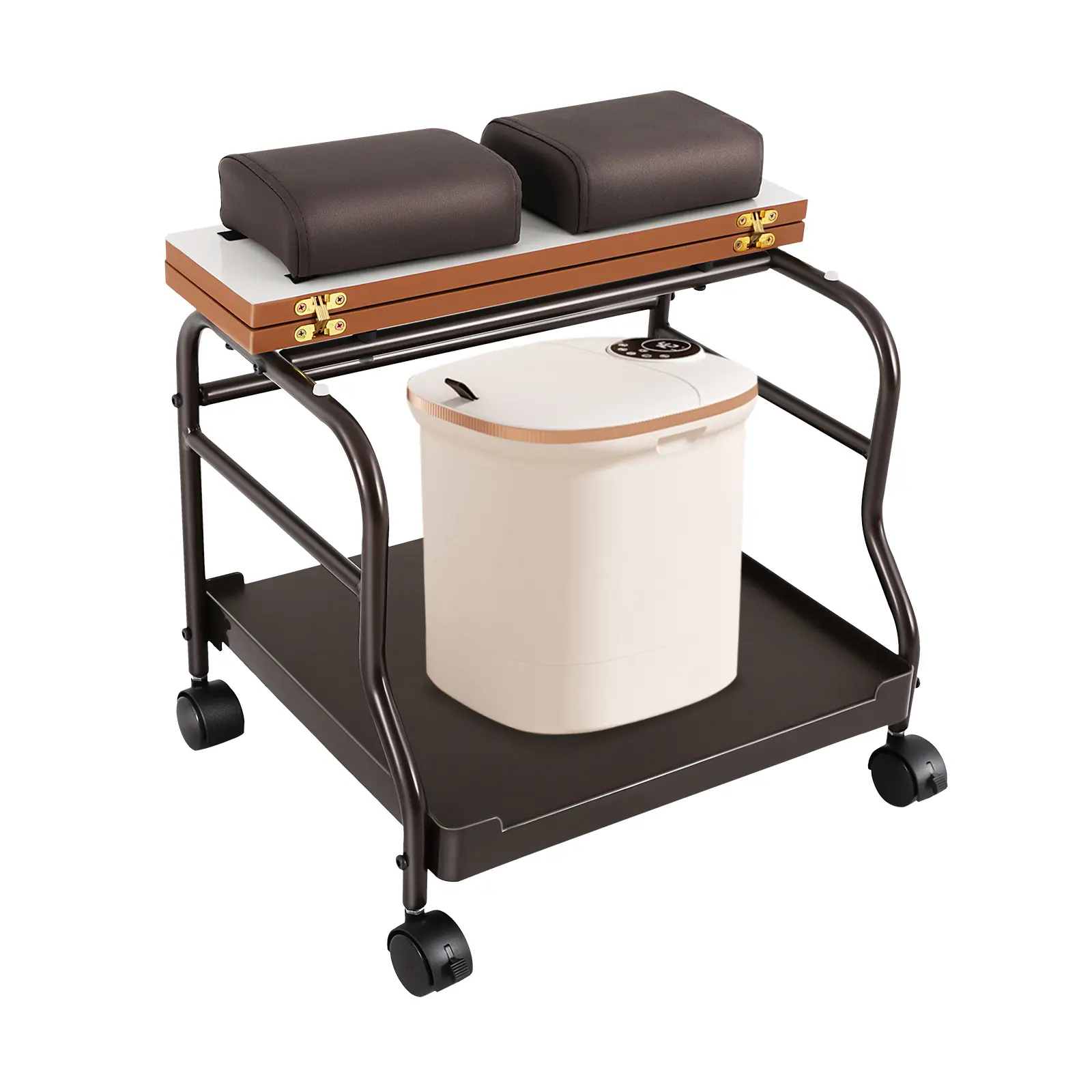 39.7 lbs Portable Foot Trolley with Foldable Board & 4 Silent Wheels (2 Locking), Mobile Pedicure Cart for Nail Lamp, Massage, Foot Bath, Mobile Beauty Cart for Salon, Spa, Home, Medical Clinic