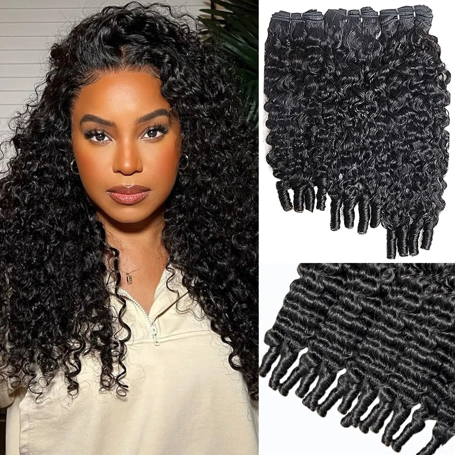 Burmese Curly Bundles Human Hair 18 20 22 Inches 100% Unprocessed Quick Weave 3c4a Quick Weave Deep Wave with Spiral Curly End Real Human Hair Extensions Natural Black