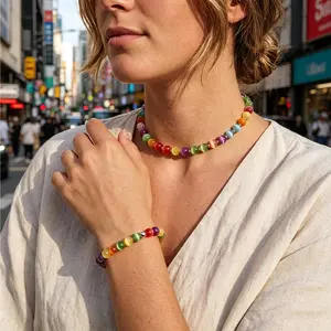 Women's Dopamine Color-Changing Necklace Colorful Virgin Mary Beaded Bracelet & Necklace Summer Beach Color-Changing Jewelry