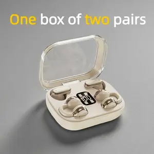 Fluffdrip Q10 2026 Wireless Earbuds 2 Pairs Clip-On Couples Fashion Mini Headset Music Gaming Earphones for Android iPhone Sports Earpieces tiny size invisible earbuds 2-in-1 wireless bluetooth outdoorfun